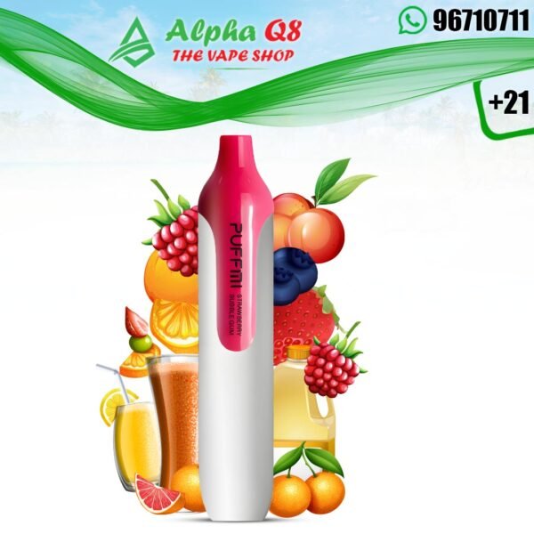 بفمى فراوله بابل جم 1500 سحبه 3 نيكوتين Puffmi Strawberry Bubble Gum 1500 Puffs