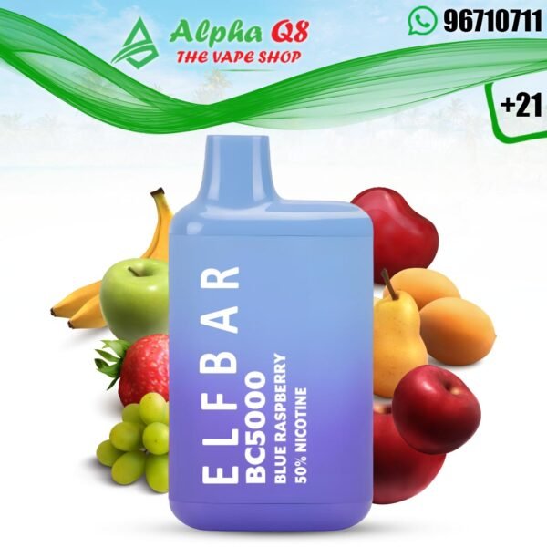 الف بار بلو بيرى 5000 سحبه 20 نيكوتين elf bar blue raspberry 5000 puffs 20mg