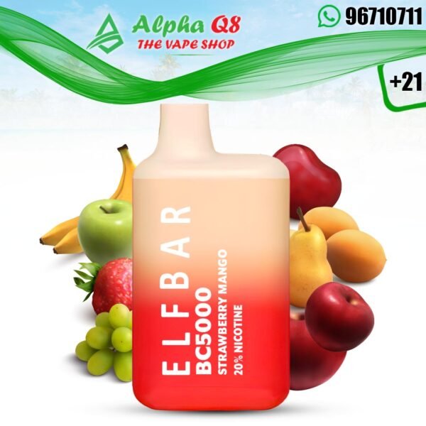 الف بار فراوله مانجا 5000 سحبه20 نيكوتين elf bar bc5000 puffs strawberry mango