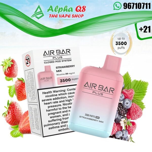 سحبه ايربار بلس ميكس فراوله 3500 سحبه AIR BAR PLUS STRAWBERRY MIX 3500 PUFFS