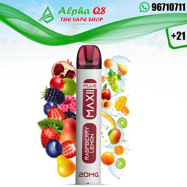 ماكسى بلس راسبيرى ليمون 20 نيكوتين 1500 سحبة AUC Maxii Plus rasberry lemon 20mg 1500 puffs
