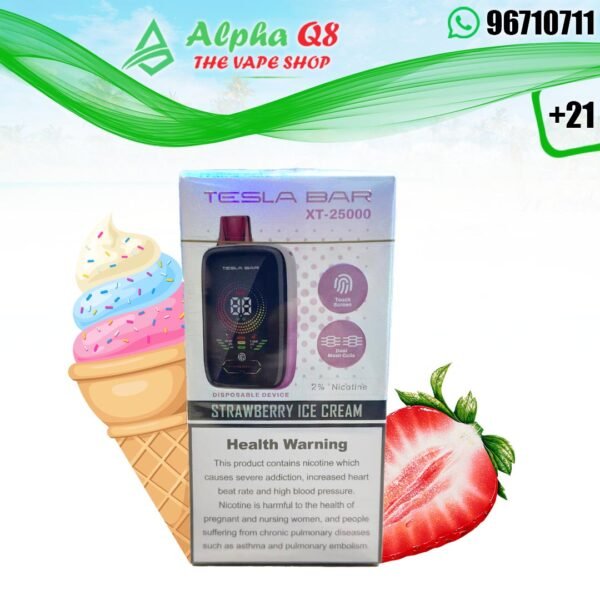 تسلا بار ستروبرى ايس كريم 25000 سحبه Tesla bar 25000 PUFFS Strawberry ice cream