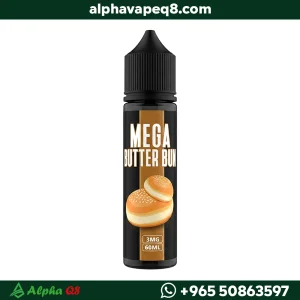 نكهة فيب ميجا باتر بن Mega Butter Bun 60ml طعم مخبوزات وزبدة، عبوة سوداء بشعار ميجا.