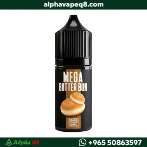 نكهة ميجا باتر بن سولت نيكوتين 30 مل، عبوة سوداء وعليها رسمة خبز وزبدة لأجهزة سحبة الزقارة.